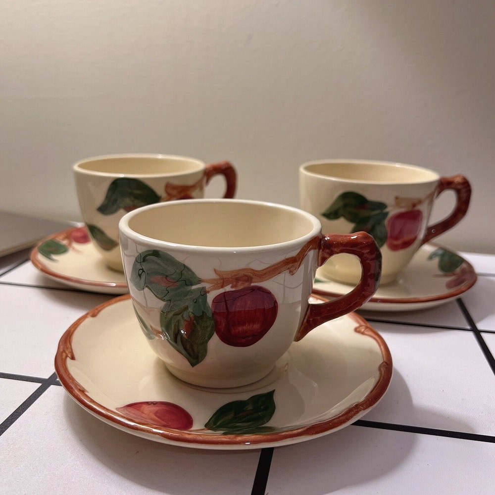 Set of 3 Franciscan Apple Dinnerware Coffee Tea Cup and Saucer Set USA